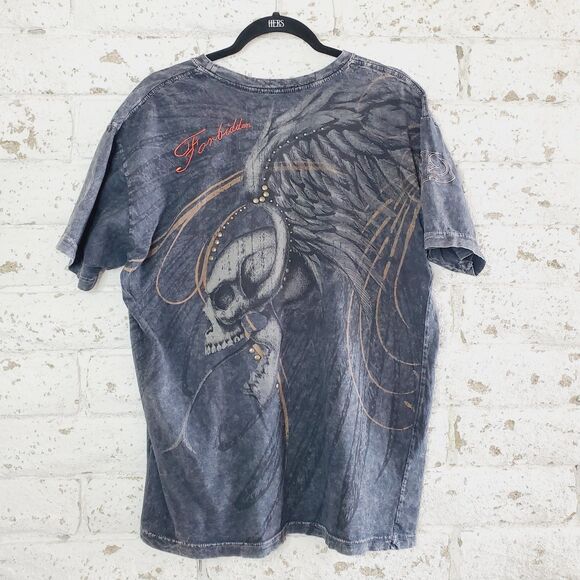 UHL STUDIOS MENS FORBIDDEN SKULL T-SHIRT FADED BLACK GRAPHIC TEE BIKER SZ 2XL - Picture 2 of 9
